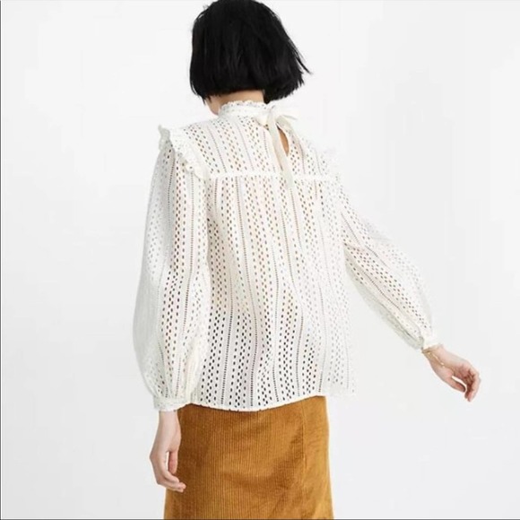 Madewell Eyelet Mockneck Ruffle Top Women's Small Cream - Picture 2 of 12